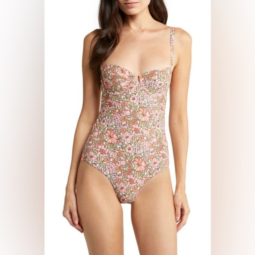 & Other Stories Floral Bustier Underwire One Piece Swimsuit Size 12